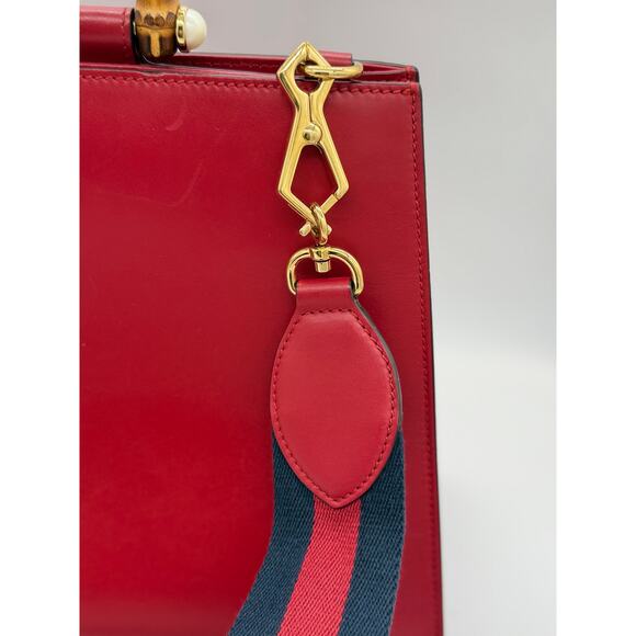 Gucci  Nappa Bamboo Web Medium Nymphaea Top Handle Bag Hibiscus Red*w/COA - Picture 3 of 16